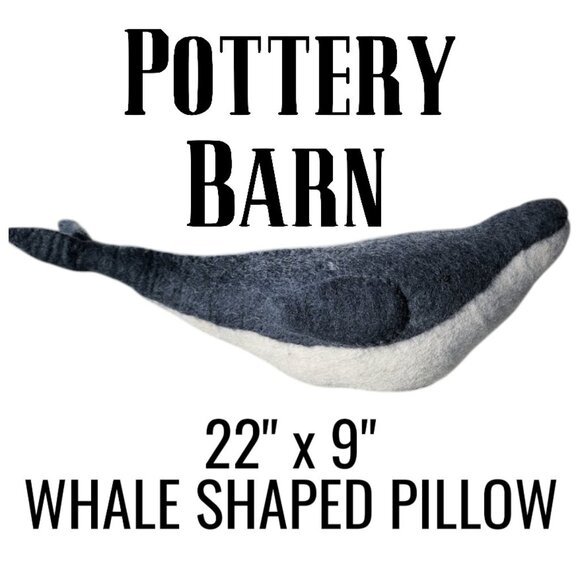 Pottery Barn Wally the Whale Pillow 22"x9" Felt Animal Decor Plush Beach Nautica - Picture 9 of 11